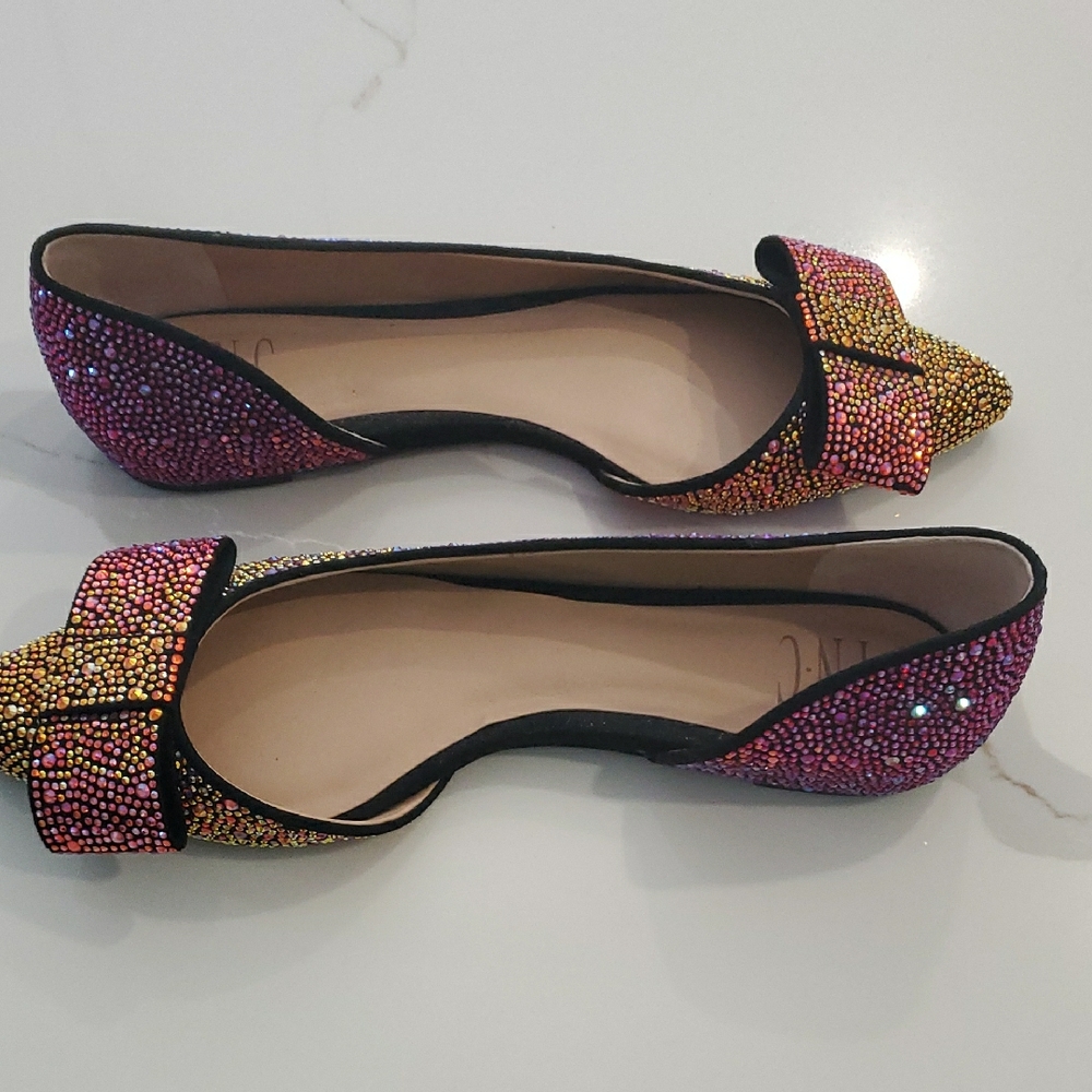 INC Pink and Gold Crystal Flats with Bow